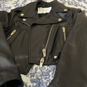 A.L.C. Cropped Black Leather Jacket with Metallic Zipper Details